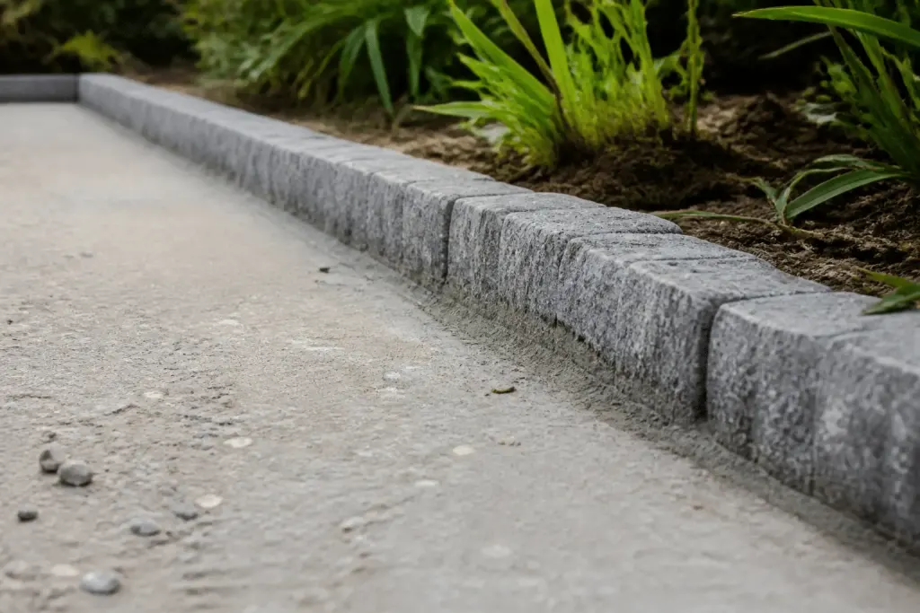 Bordure de jardin avec remblai béton compacté des deux côtés