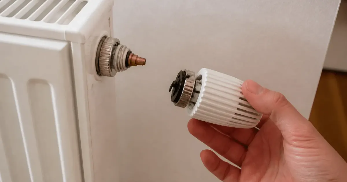 Main tenant cartouche thermostatique detachee du radiateur