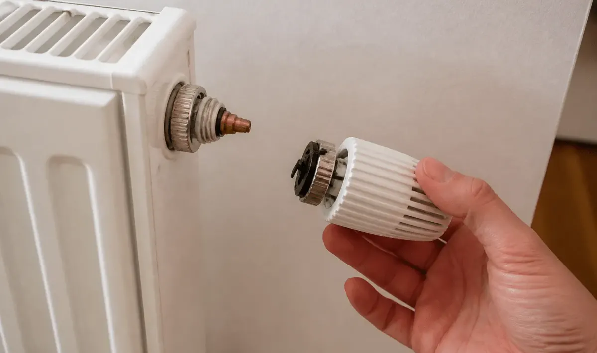 Main tenant cartouche thermostatique detachee du radiateur