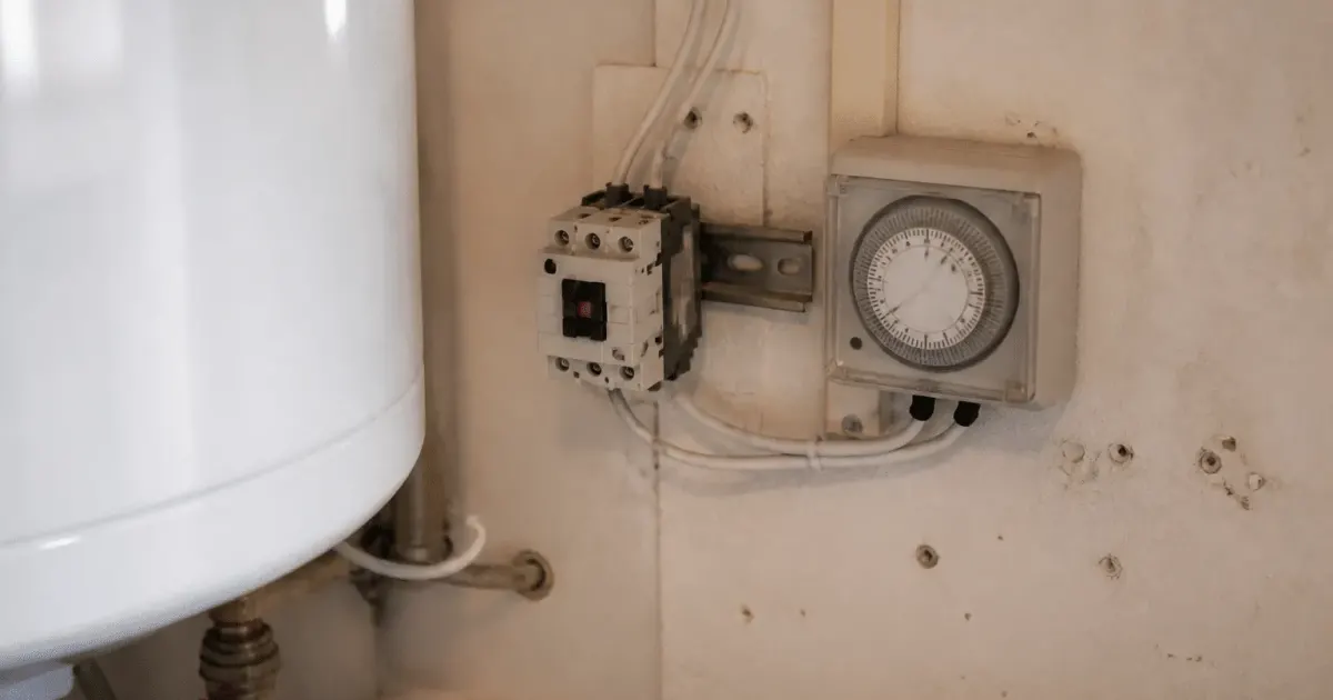 Contacteur electrique relie a chauffe eau et horloge programmable