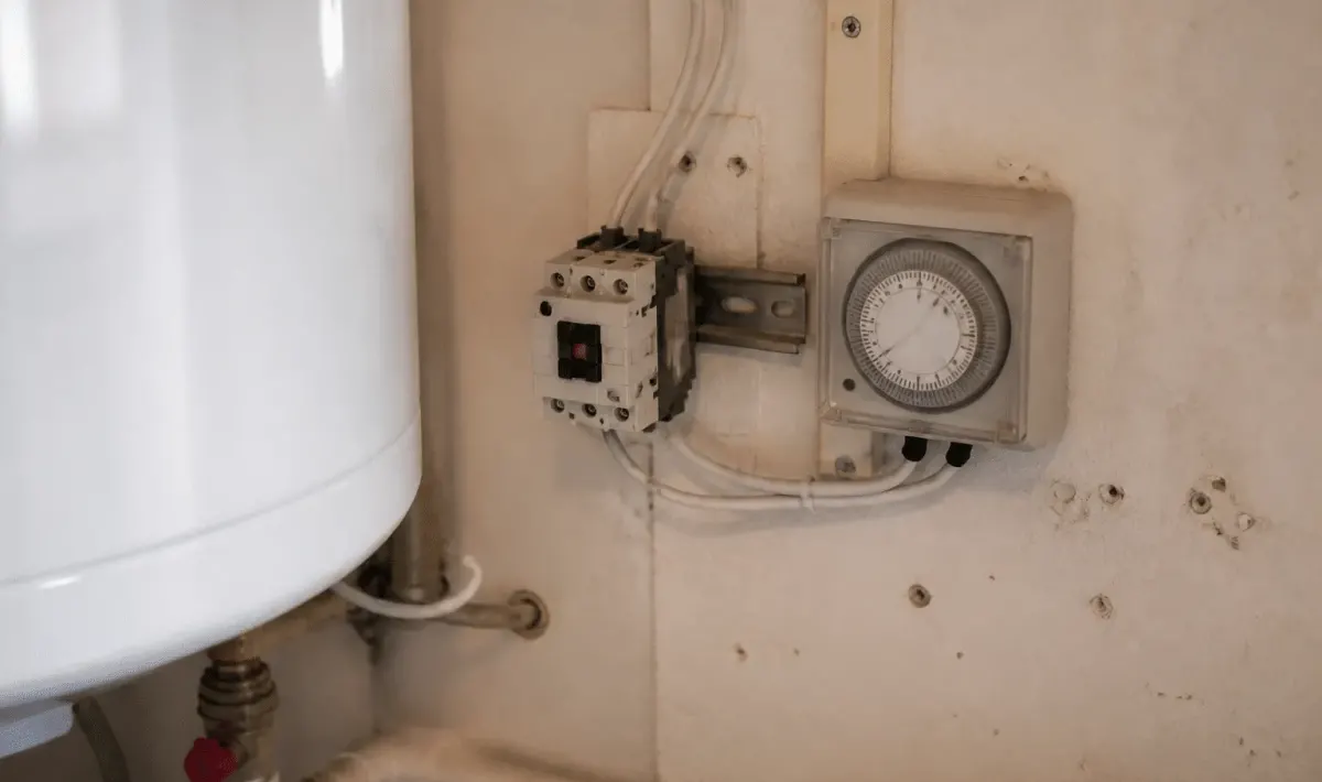 Contacteur electrique relie a chauffe eau et horloge programmable