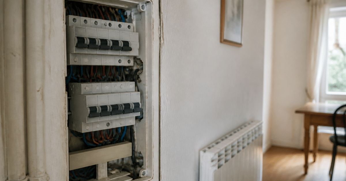 Panneau electrique avec disjoncteur 16 amperes et radiateurs connectes