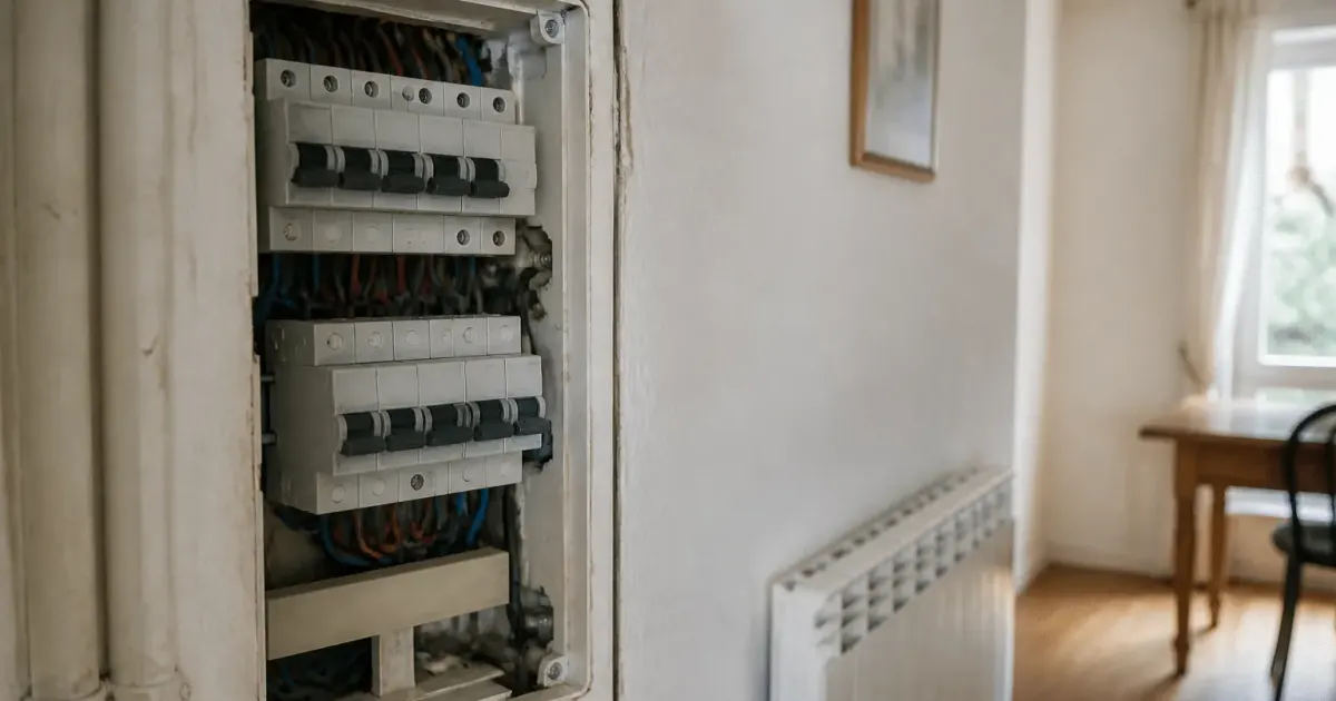 Panneau electrique avec disjoncteur 16 amperes et radiateurs connectes