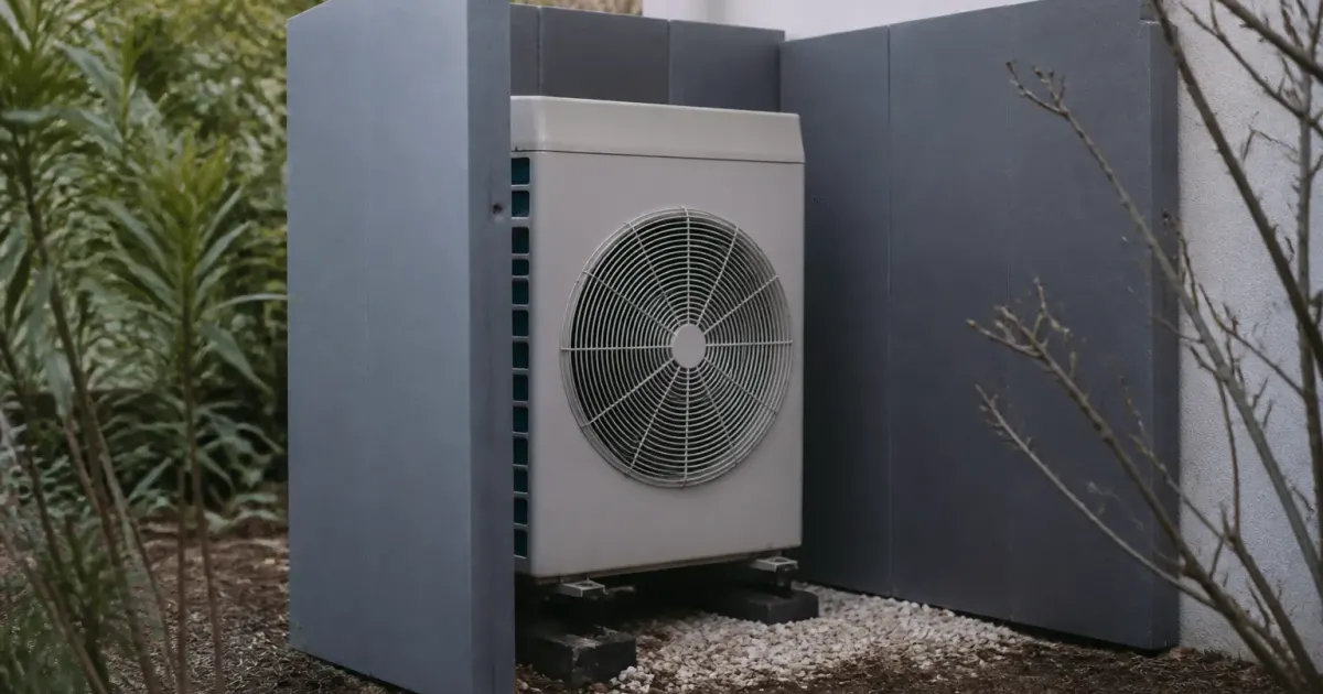 Unite exterieure entouree de panneaux isolants epais installés verticalement
