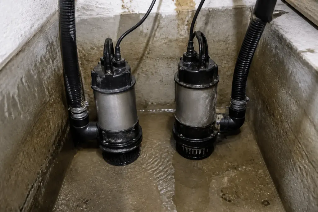 Deux pompes de drainage compactes installees cote a cote