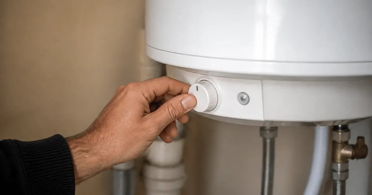 Main ajustant le thermostat du reservoir d'eau chaude