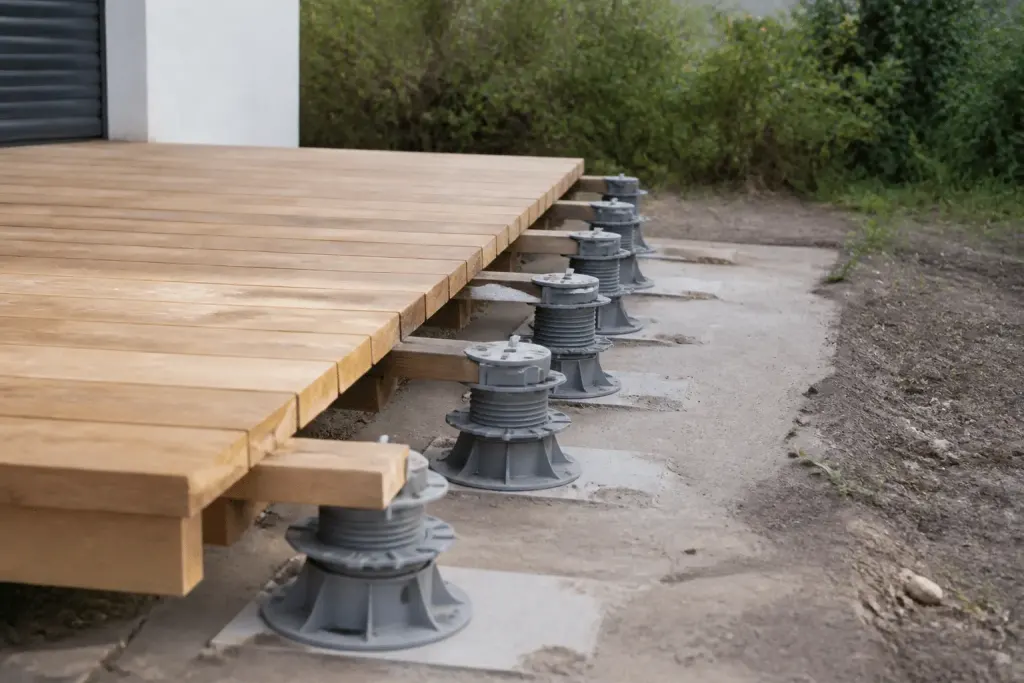 Terrasse en bois sur plots réglables gris