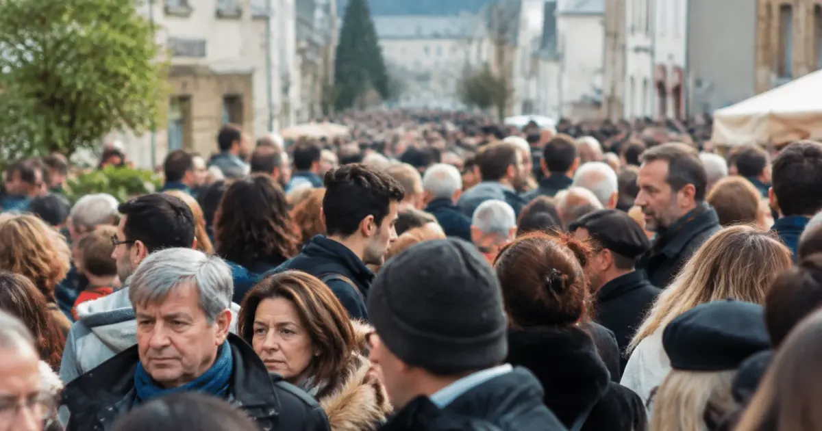 Foule dense de personnes debout dans rue urbaine Pontoise