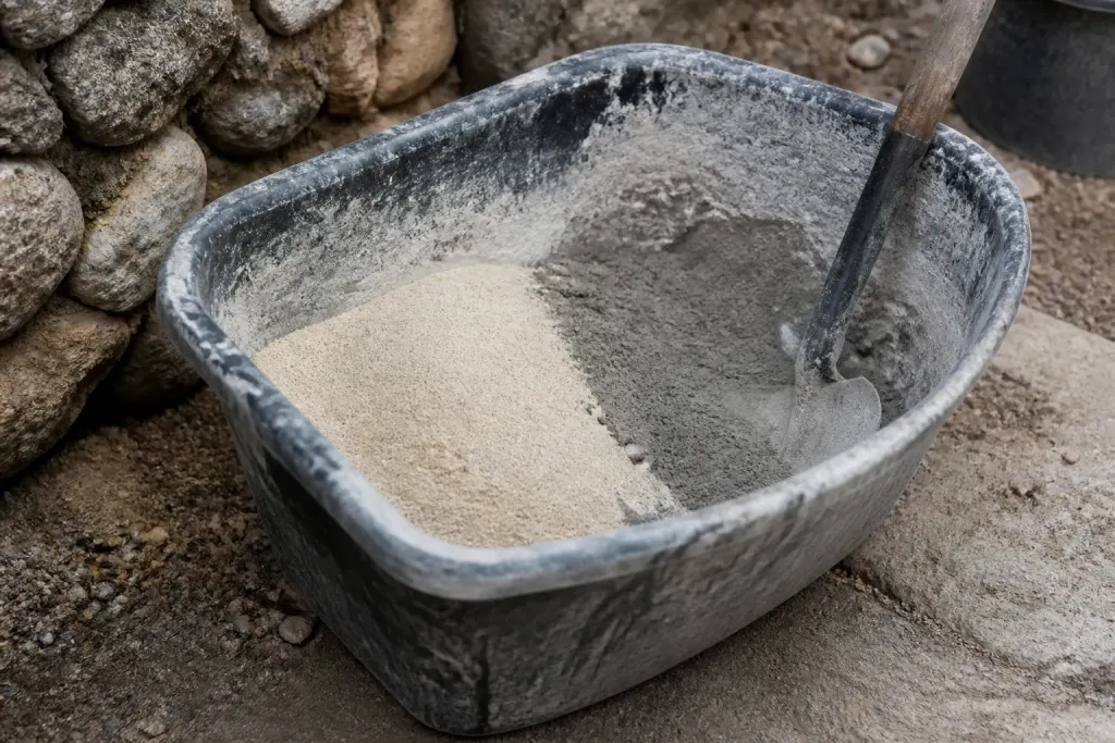 Sable blanc et poudres grises dans auge
