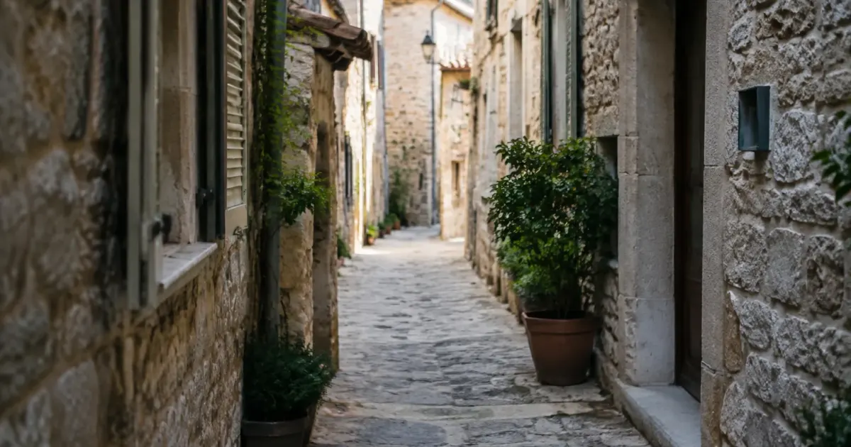 Ruelle etroite bordee de facades en pierre