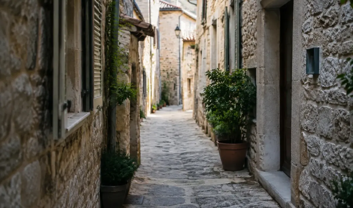 Ruelle etroite bordee de facades en pierre